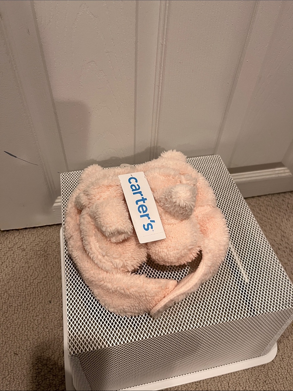 Carter's Plush Bear Ear Hat & Mittens Set - Light pink